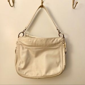 Coach white leather purse w extra long strap